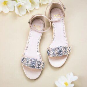 Kate Whitcomb Aerin Champagne Rhinestone Ankle Strap Flats